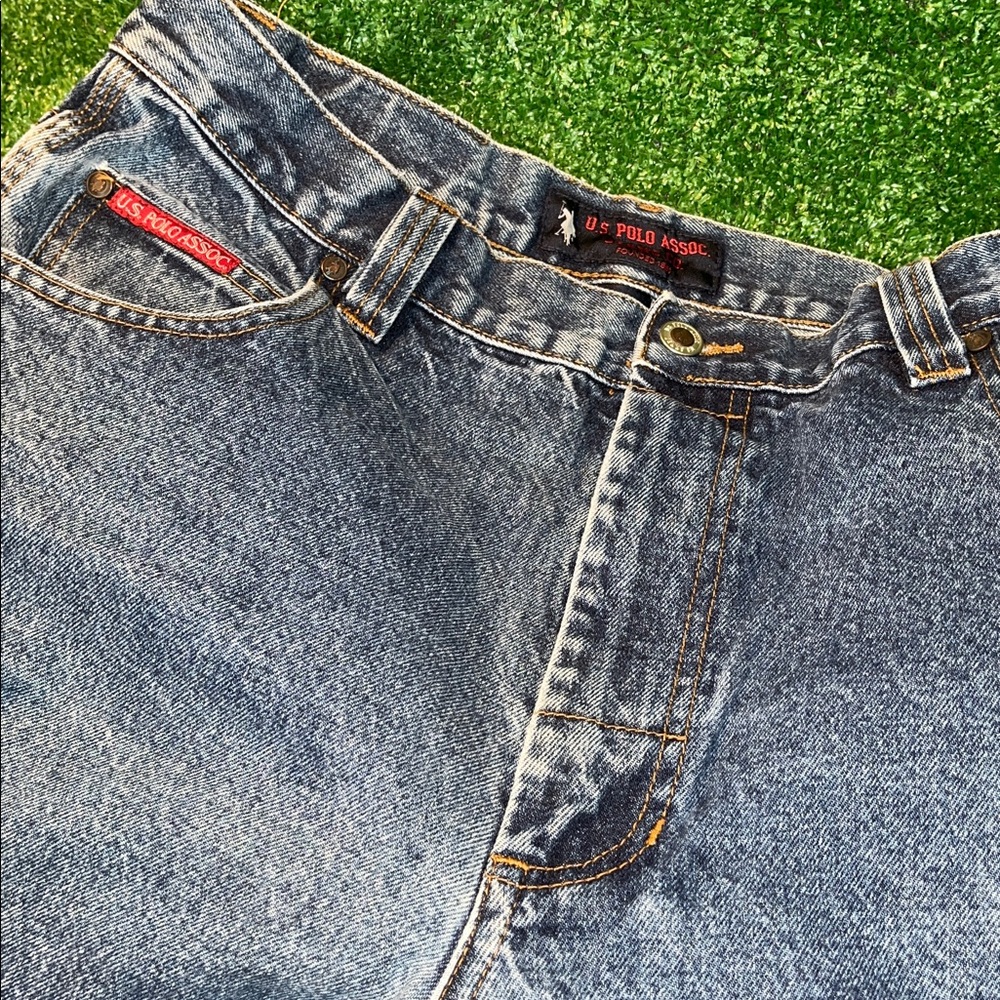 Vintage US Polo Assn Mens Size 34 Blue Denim Jean Shorts Carpenter Baggy Y2K - Picture 4 of 5